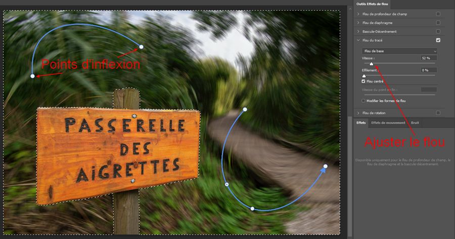 Filtres > Galerie d’effets de flou > Flou de tracé
