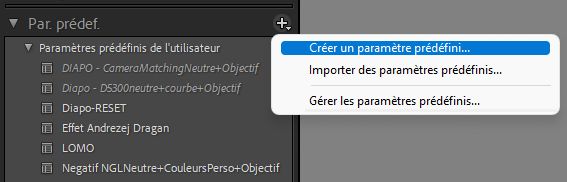 Lightroom - enregistrer un nouveau Preset