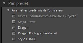 Lightroom - Presets créés.