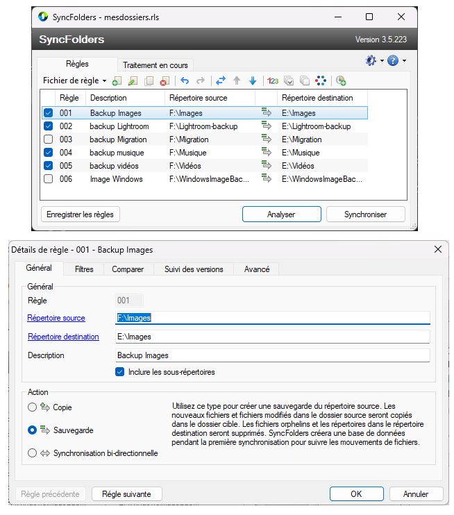 Panneau de configuration SyncFolders