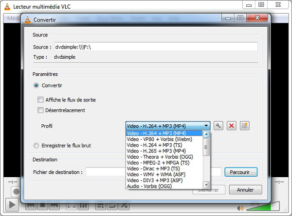 VLC : fenêtre Convertir