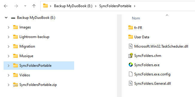Arborescence des dossiers sur le disque USB