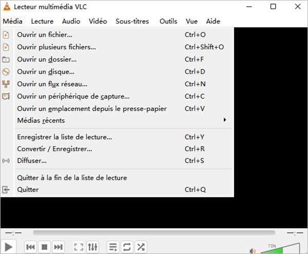 VLC : Onglet Media