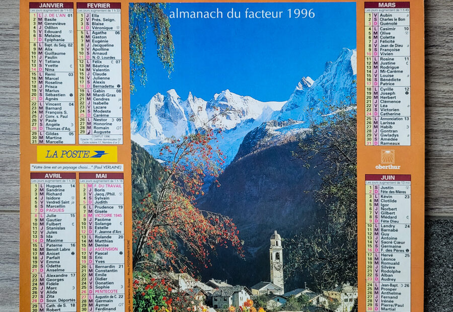 Un calendrier des P.T.T. de 1996